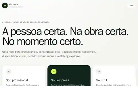 Captura real da página pública da Workforce Network